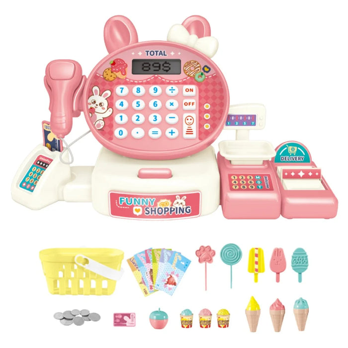 Kids Toy Cash Register Playset Pretend Children Supermarket Checkout Toy for Toddlers - 813A Rabbit - 1