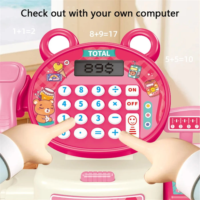 Kids Toy Cash Register Playset Pretend Children Supermarket Checkout Toy for Toddlers - 813A Rabbit - 5