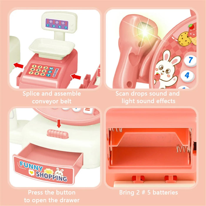 Kids Toy Cash Register Playset Pretend Children Supermarket Checkout Toy for Toddlers - 813A Rabbit - 6