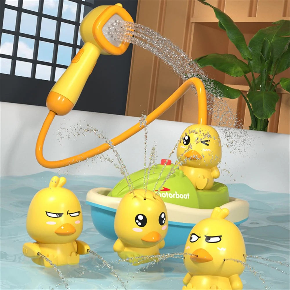 Electric Duck Sprinkler Cute Bath Toy Duckies Boat Mini Handheld Shower Head Spray Water for Baby Toddlers and Kids - 2