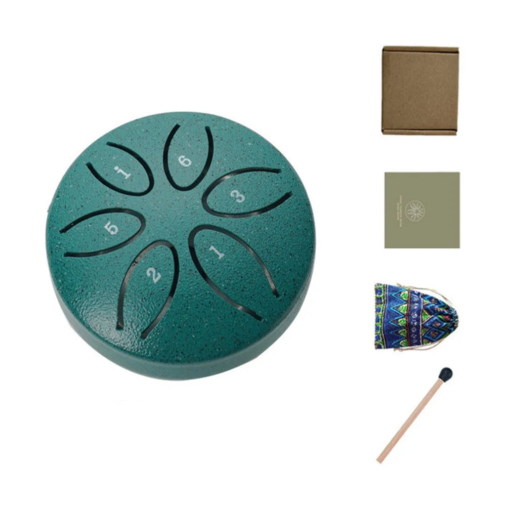 3 Inch 6-tone Carbon Steel Tongue Drum with Drumstick Yoga Meditation Percussion Musical Instrument - Green - 1