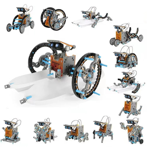 Solar Powered DIY Science Experiment Kit 13 in 1 Educational Robot Car Assembly Toy with Battery Compartment - Grey - 1