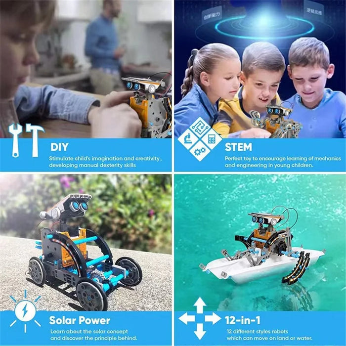 Solar Powered DIY Science Experiment Kit 13 in 1 Educational Robot Car Assembly Toy with Battery Compartment - Grey - 4