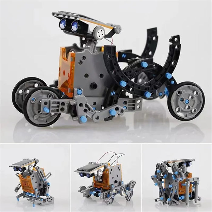 Solar Powered DIY Science Experiment Kit 13 in 1 Educational Robot Car Assembly Toy with Battery Compartment - Grey - 6