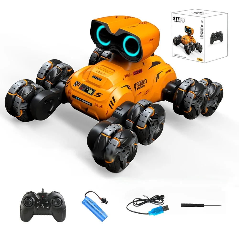 YT6639 8 Wheels Stunt Robot Remote Control Car with LED Light and Music Kids Toy - Yellow - 1