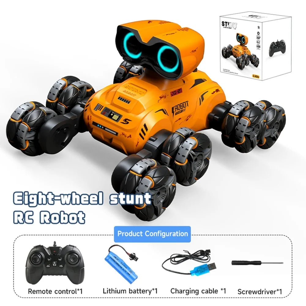 YT6639 8 Wheels Stunt Robot Remote Control Car with LED Light and Music Kids Toy - Yellow - 2