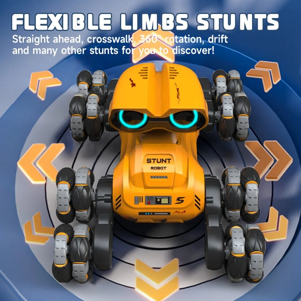 YT6639 8 Wheels Stunt Robot Remote Control Car with LED Light and Music Kids Toy - Yellow - 4
