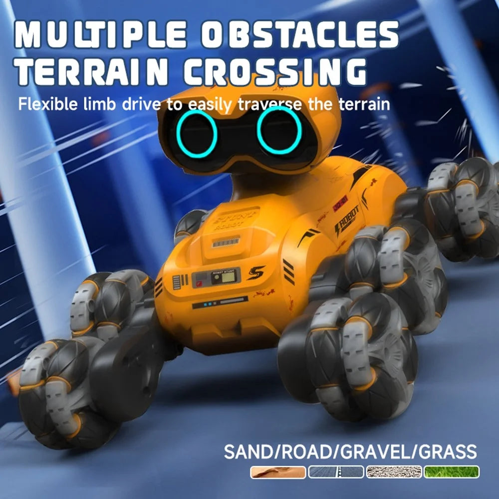 YT6639 8 Wheels Stunt Robot Remote Control Car with LED Light and Music Kids Toy - Yellow - 5