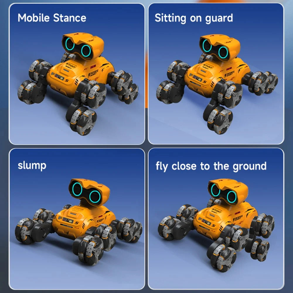 YT6639 8 Wheels Stunt Robot Remote Control Car with LED Light and Music Kids Toy - Yellow - 7