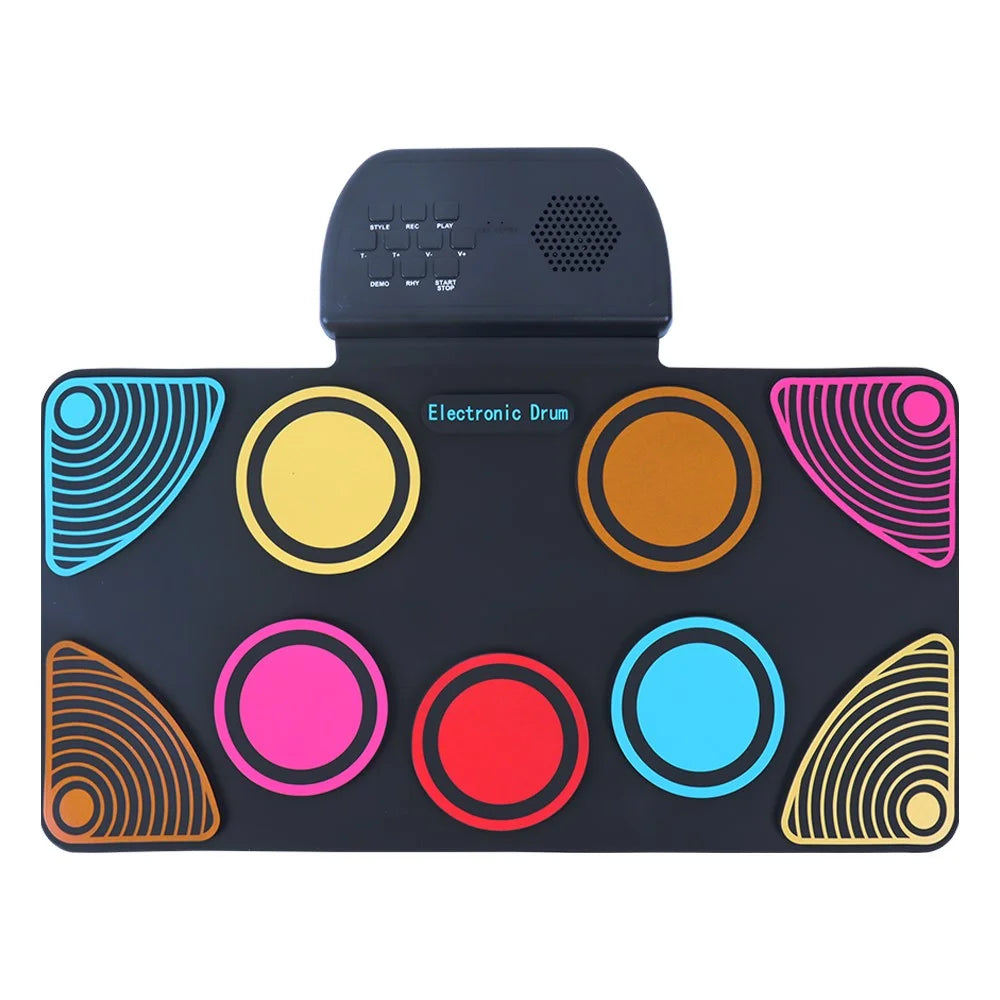 HQC6 Portable Roll Up Electronic Drum Practice Pad Built In Speaker with Drumsticks for Kids - Multi-Color - 1