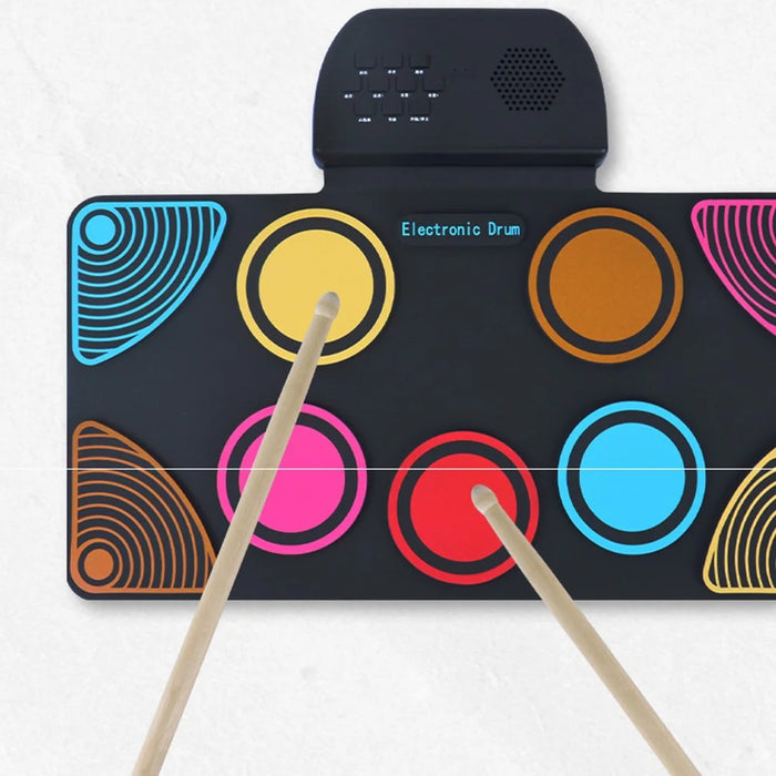 HQC6 Portable Roll Up Electronic Drum Practice Pad Built In Speaker with Drumsticks for Kids - Multi-Color - 3