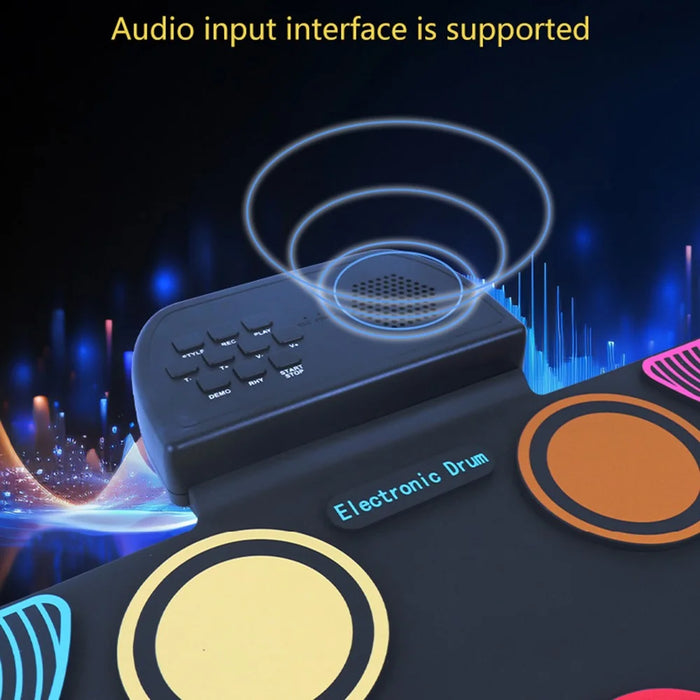 HQC6 Portable Roll Up Electronic Drum Practice Pad Built In Speaker with Drumsticks for Kids - Multi-Color - 5