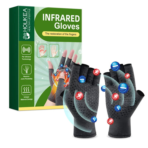 HOUKEA 1 Pair Far-Infrared Emitting Therapy Gloves Joint Care Gloves for Hand Pain Relief Waterproof Breathable - 1