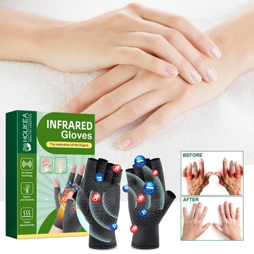HOUKEA 1 Pair Far-Infrared Emitting Therapy Gloves Joint Care Gloves for Hand Pain Relief Waterproof Breathable - 2