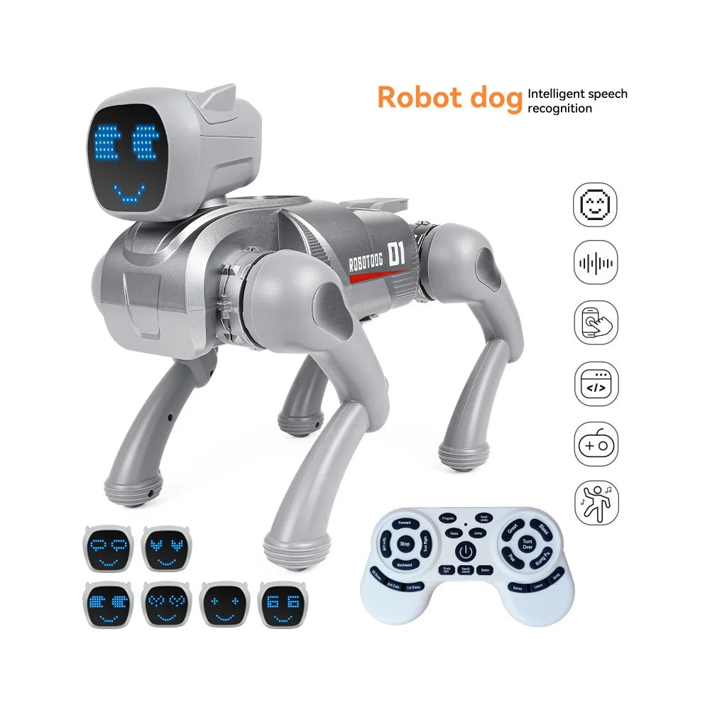 Remote Control 2.4G Smart Interactive Robot Dog App  /  Voice Control Programmable Toy Gift with Expression Lights - Grey - 2