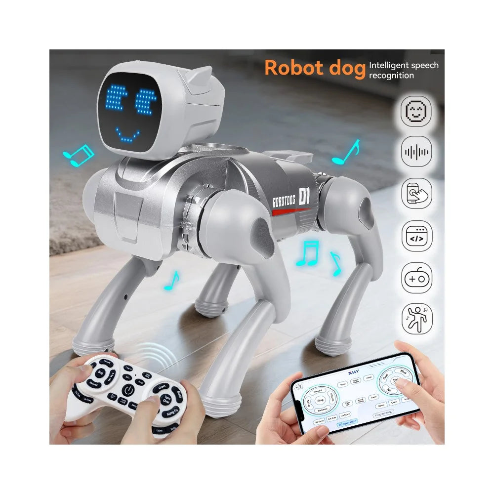 Remote Control 2.4G Smart Interactive Robot Dog App  /  Voice Control Programmable Toy Gift with Expression Lights - Grey - 3