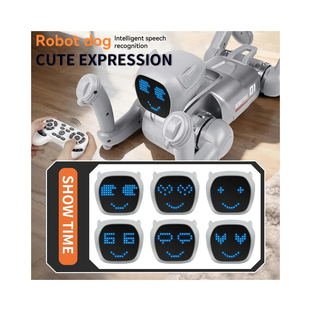 Remote Control 2.4G Smart Interactive Robot Dog App  /  Voice Control Programmable Toy Gift with Expression Lights - Grey - 6