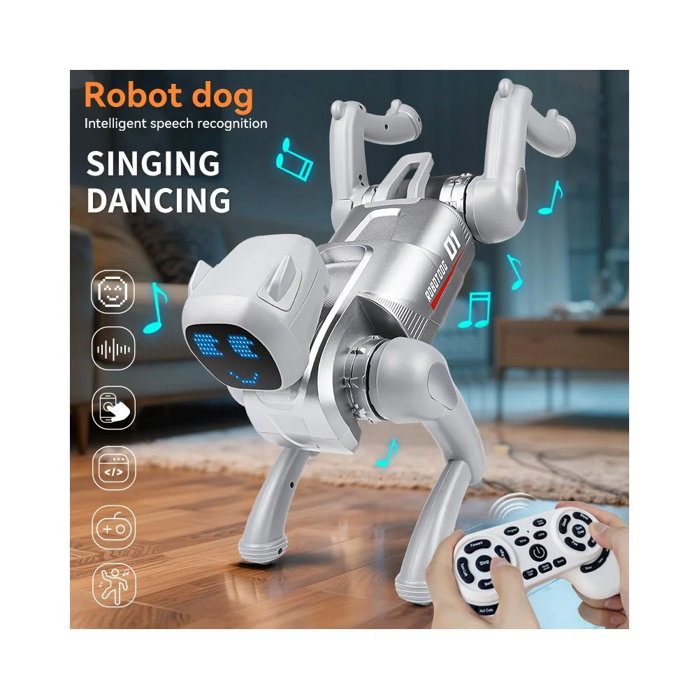 Remote Control 2.4G Smart Interactive Robot Dog App  /  Voice Control Programmable Toy Gift with Expression Lights - Grey - 7