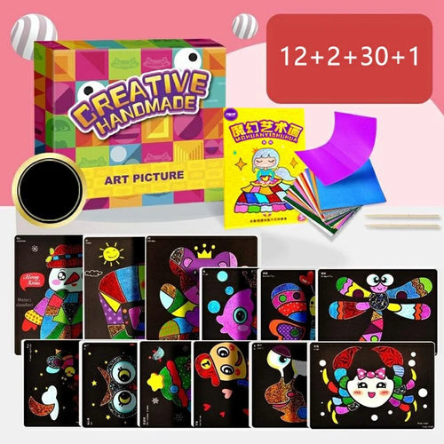DIY Cartoon Magic Transfer Painting Toy for Kids Scratch Art Craft with 2 Bamboo Sticks - Animals - 1