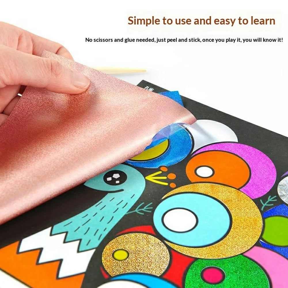 DIY Cartoon Magic Transfer Painting Toy for Kids Scratch Art Craft with 2 Bamboo Sticks - Animals - 2