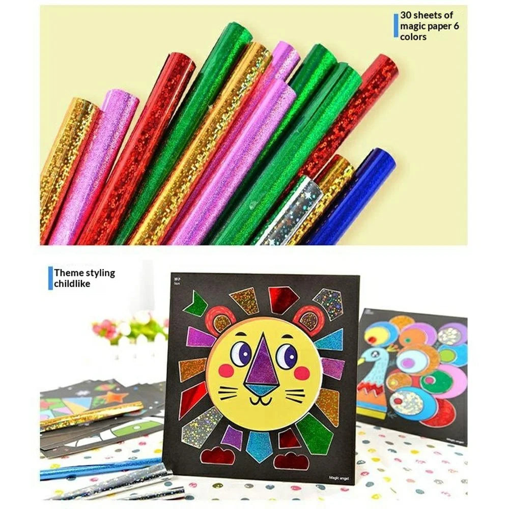 DIY Cartoon Magic Transfer Painting Toy for Kids Scratch Art Craft with 2 Bamboo Sticks - Animals - 4