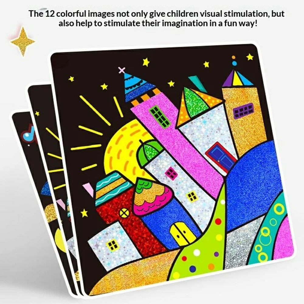 DIY Cartoon Magic Transfer Painting Toy for Kids Scratch Art Craft with 2 Bamboo Sticks - Animals - 5