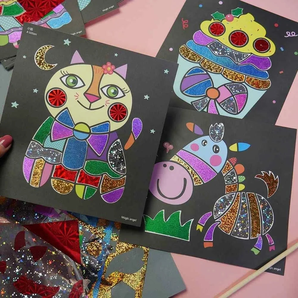 DIY Cartoon Magic Transfer Painting Toy for Kids Scratch Art Craft with 2 Bamboo Sticks - Animals - 6