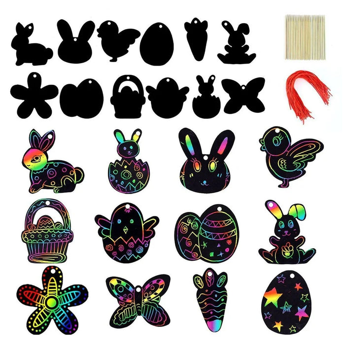 24Pcs Easter Scratch Art Set for Kids Bunny Carrot Egg Rainbow Magic Scratch Painting Creative Easter Crafts - Style 4 - 1