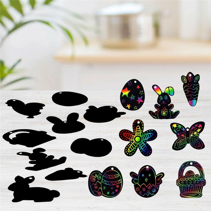 24Pcs Easter Scratch Art Set for Kids Bunny Carrot Egg Rainbow Magic Scratch Painting Creative Easter Crafts - Style 4 - 4