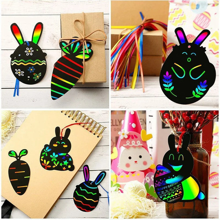 24Pcs Easter Scratch Art Set for Kids Bunny Carrot Egg Rainbow Magic Scratch Painting Creative Easter Crafts - Style 4 - 6