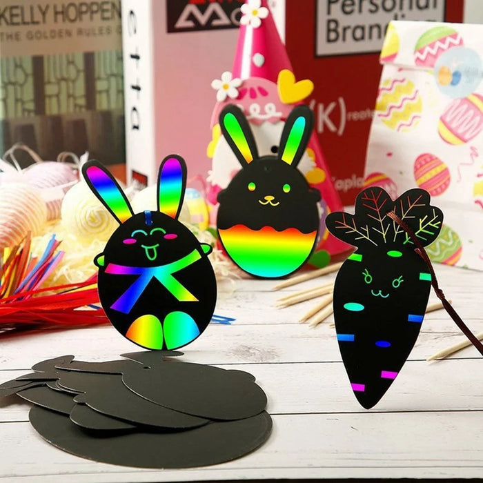 24Pcs Easter Scratch Art Set for Kids Bunny Carrot Egg Rainbow Magic Scratch Painting Creative Easter Crafts - Style 4 - 7