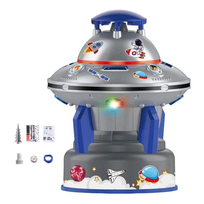 DB25827 UFO Splash Fiesta Flying Water Spray Rocket Garden Sprinkler Toy Kids Outdoor Rotating Hydraulic Sprayer with LED Lights - Blue - 1