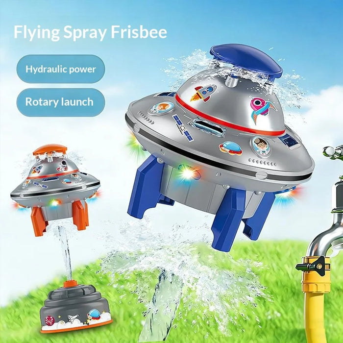 DB25827 UFO Splash Fiesta Flying Water Spray Rocket Garden Sprinkler Toy Kids Outdoor Rotating Hydraulic Sprayer with LED Lights - Blue - 2