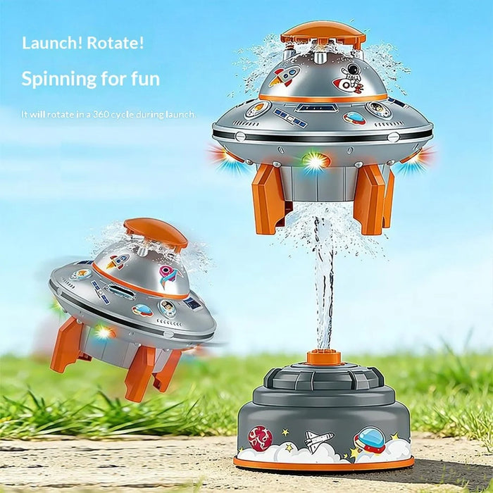DB25827 UFO Splash Fiesta Flying Water Spray Rocket Garden Sprinkler Toy Kids Outdoor Rotating Hydraulic Sprayer with LED Lights - Blue - 5