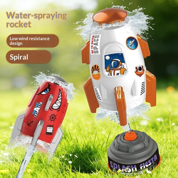 DB25826 Flying Water Spray Rocket Garden Sprinkler Toy for Kids Outdoor Lawn Spinning Space Rocket Splash Water Toy - White - 2