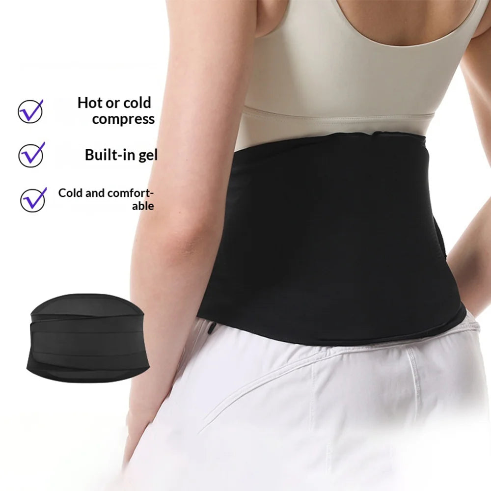 W8791 Hot Cold Therapy Lumbar Support Belt Reusable Gel Wrap Back Brace for Sports Recovery - Black - 3