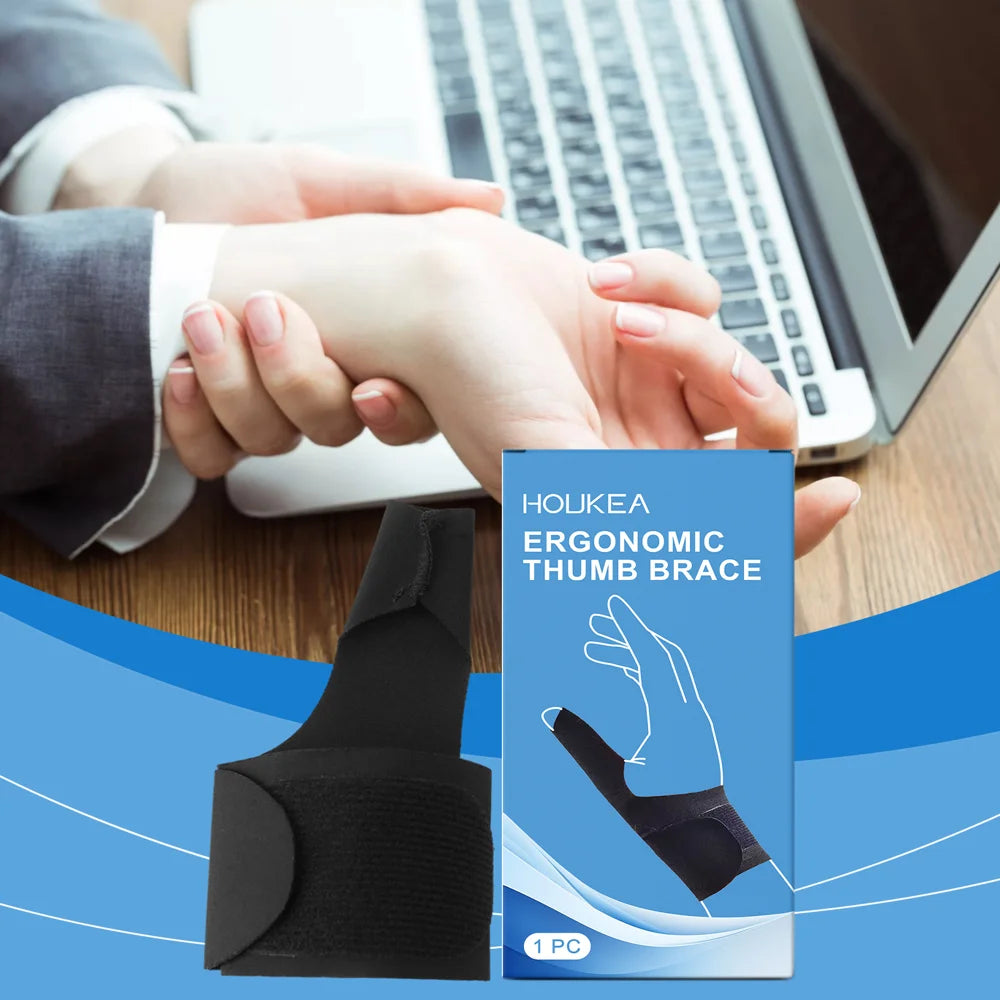 HOUKEA 1Pc Thumb Brace Ergonomic Breathable Support Adjustable Magic Tape for Daily Wear - 2