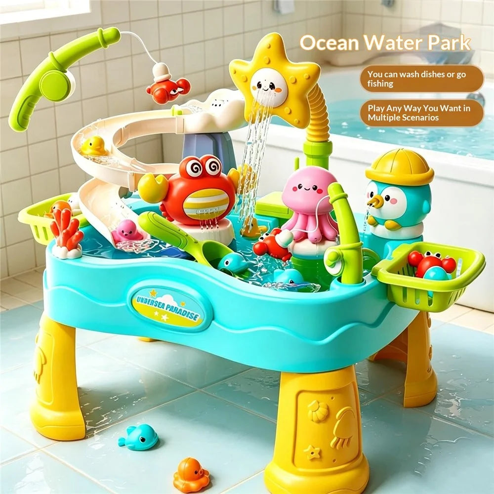 SJL9615 Underwater Adventure Fishing Water Play Table Auto Circulating Water Toy for Kids - Blue - 5