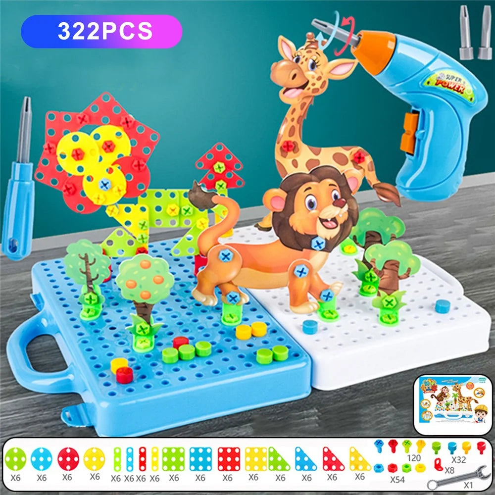 322PCS Kids DIY Building Toys Learning Educational Construction Blocks Drill Screwdiver Set Creative Mosaic Blocks - 1
