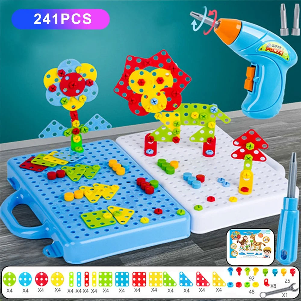 241PCS Children Creative Mosaic Blocks Kids DIY Building Toys Learning Educational Construction Blocks Drill Screwdiver Set - 1