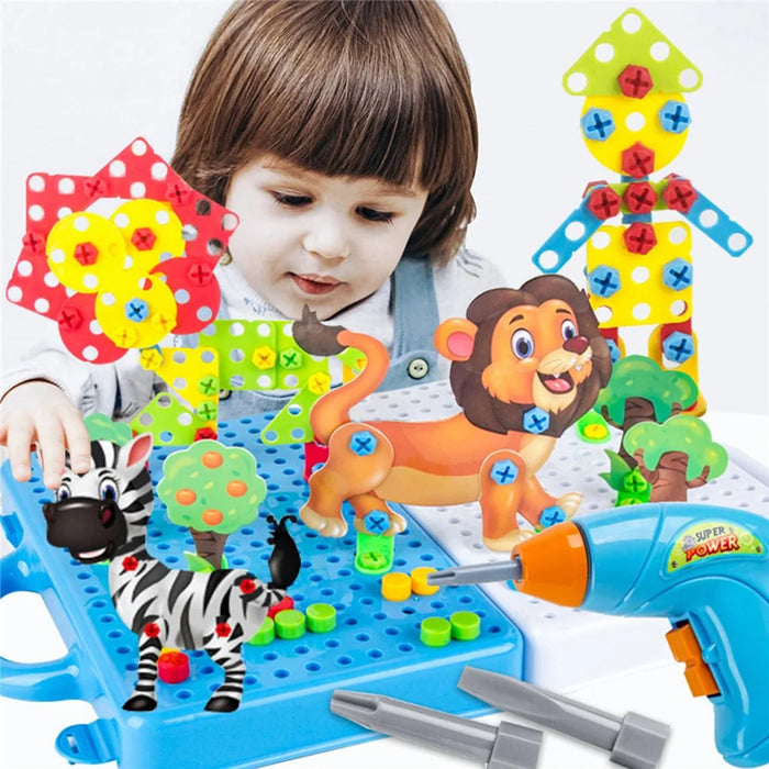 241PCS Children Creative Mosaic Blocks Kids DIY Building Toys Learning Educational Construction Blocks Drill Screwdiver Set - 2