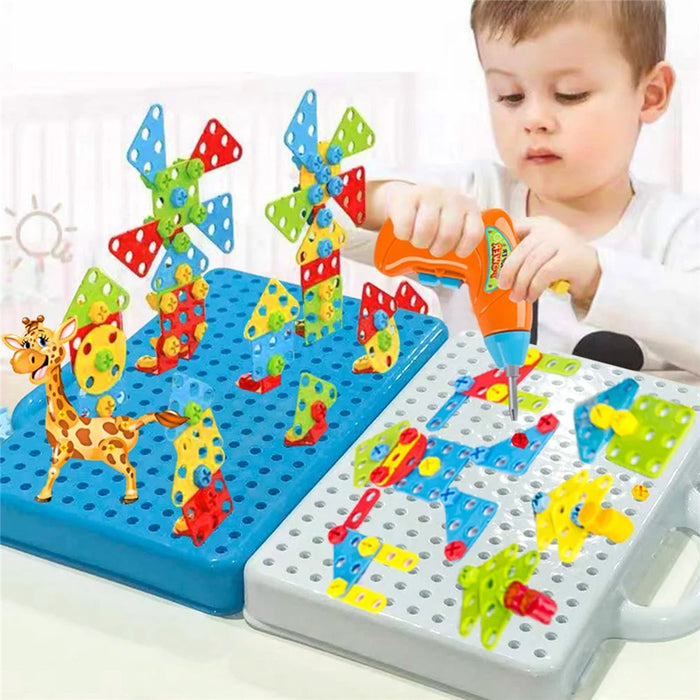 241PCS Children Creative Mosaic Blocks Kids DIY Building Toys Learning Educational Construction Blocks Drill Screwdiver Set - 4