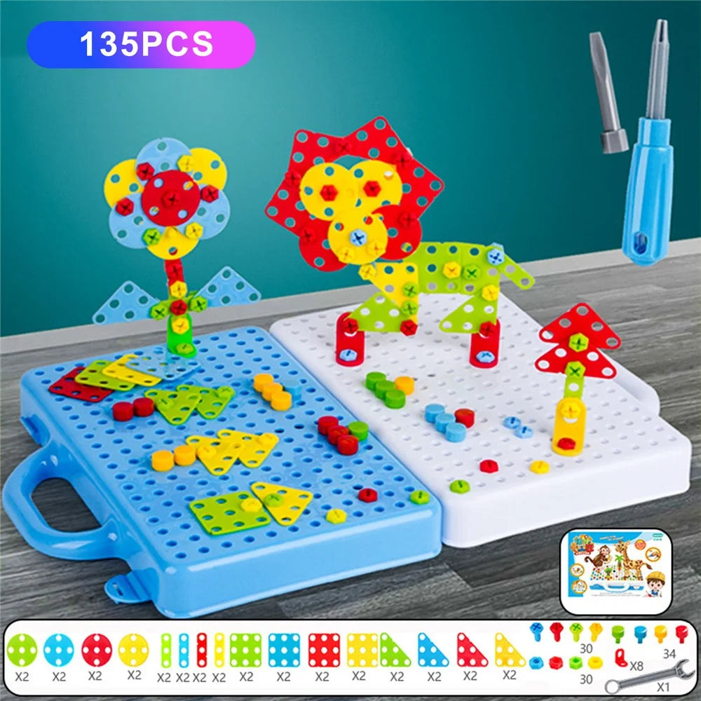 135PCS Kids Educational Construction Blocks Nuts Drill Screwdiver Set DIY Building Toys Learning Toys Creative Drilling Blocks - 1