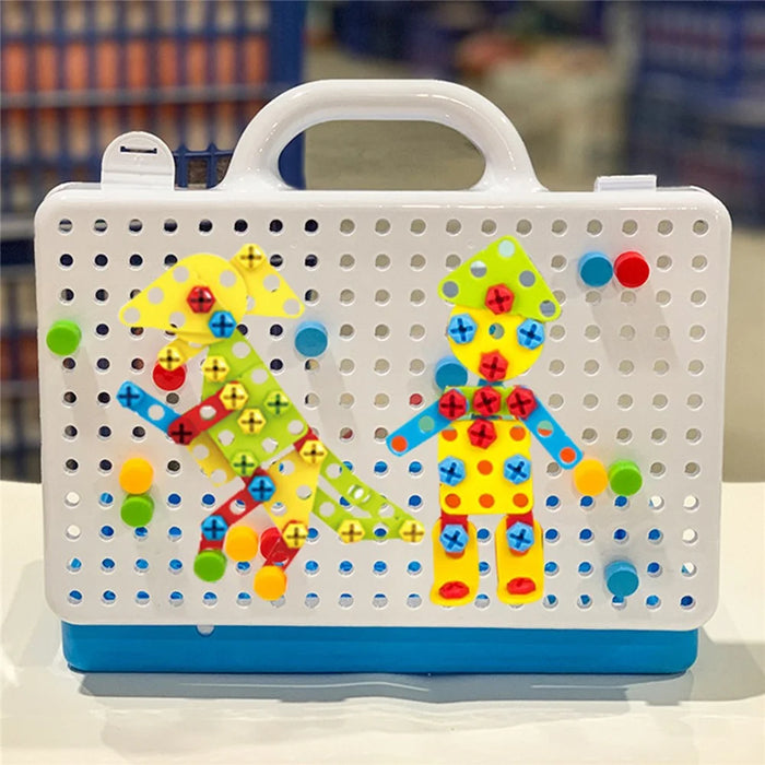 132PCS Children Creative Mosaic Blocks Kids DIY Building Toys Learning Educational Construction Blocks Drill Screwdiver Set - 5