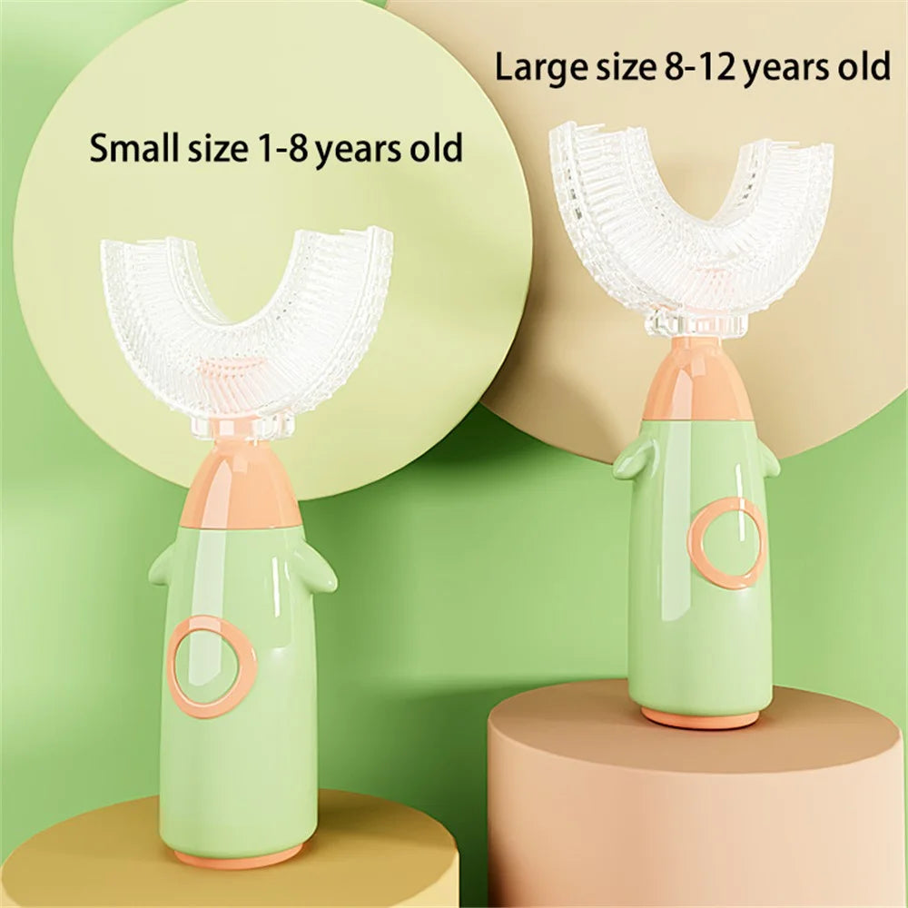 Children Soft Silicone Brush Head U-Shaped Manual Toothbrush for Kids ST (BPA Free, No FDA Certified) - Green / S - 5