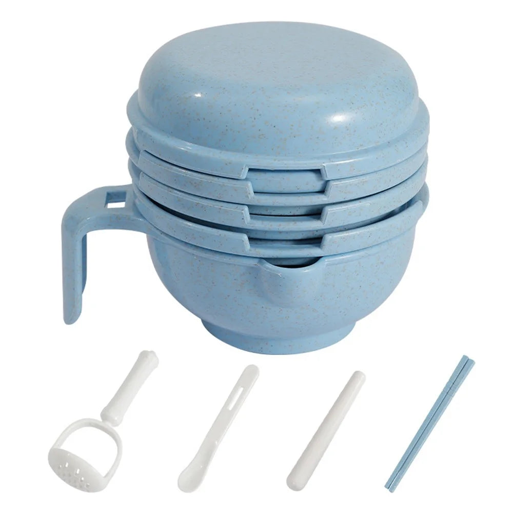 Baby Food Grinder Set Wheat Straw + PP Vegetable Fruit Food Processor Masher (BPA Free, No FDA Certificate) - Blue - 1