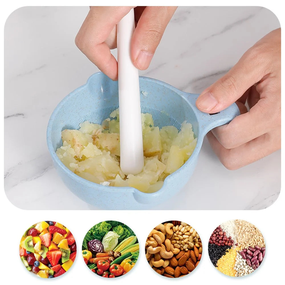 Baby Food Grinder Set Wheat Straw + PP Vegetable Fruit Food Processor Masher (BPA Free, No FDA Certificate) - Blue - 2