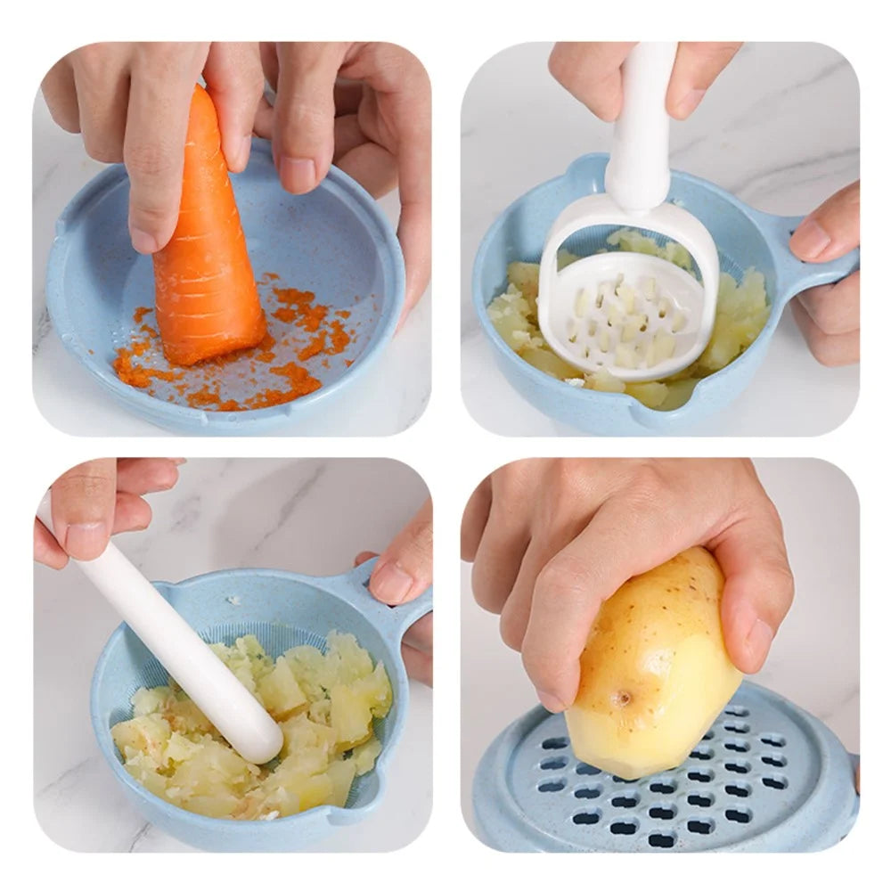 Baby Food Grinder Set Wheat Straw + PP Vegetable Fruit Food Processor Masher (BPA Free, No FDA Certificate) - Blue - 5