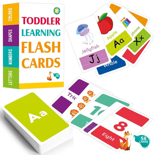 58Pcs / Set Flash Cards Alphabet Letter Number Shape Color Early Education Gift Toddler Learning Cards - Style 1 - 1