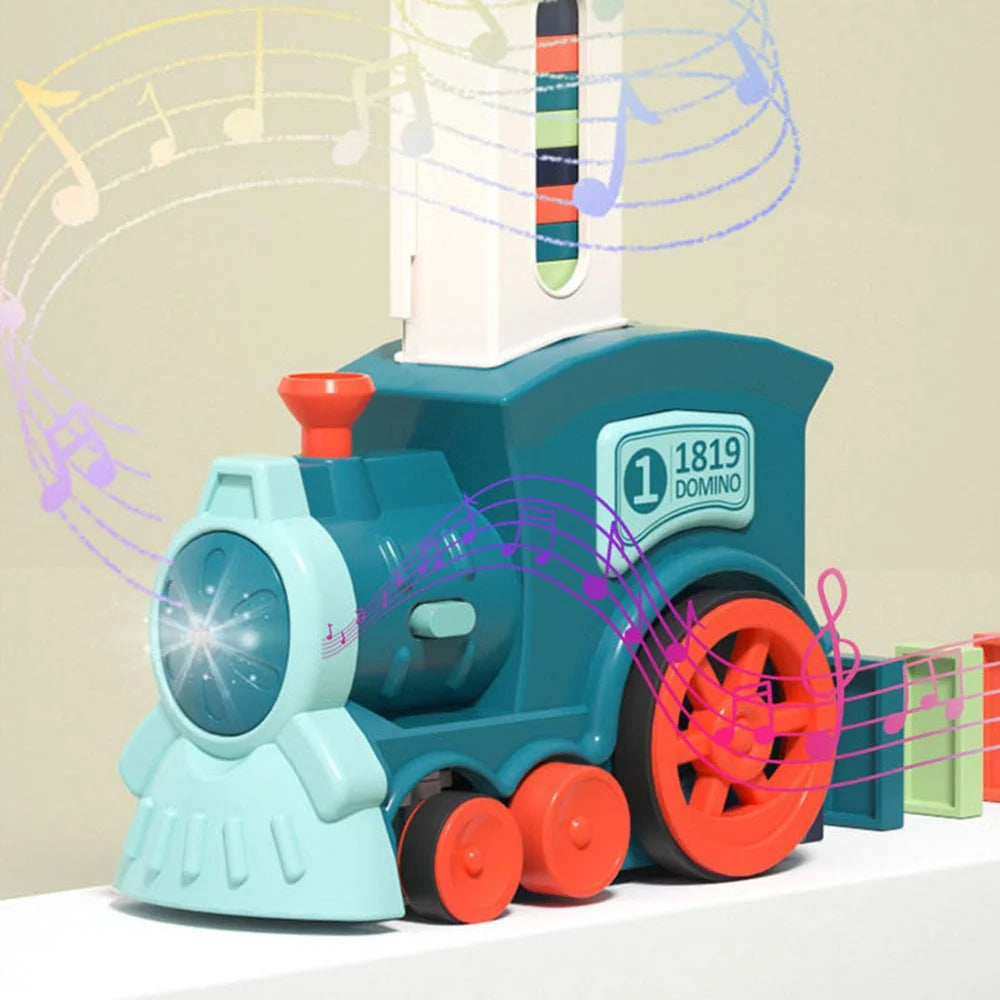 Automatic Laying Domino Blocks LED Light Sound Effects Electric Train Children Toy with 60 Dominoes - Blue - 3